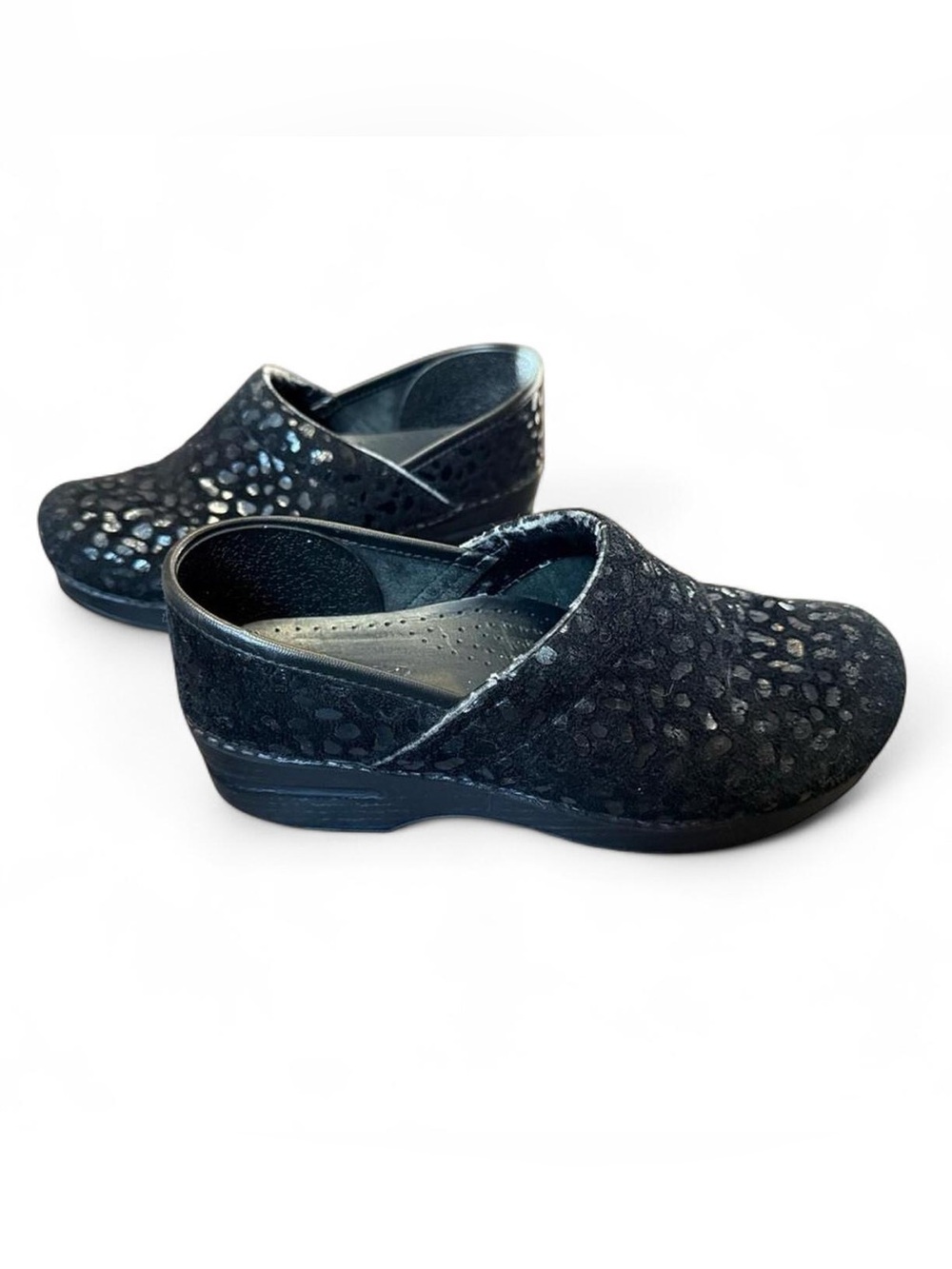 Dansko Black Textured Leopard Print Slip-On Clogs Size 39